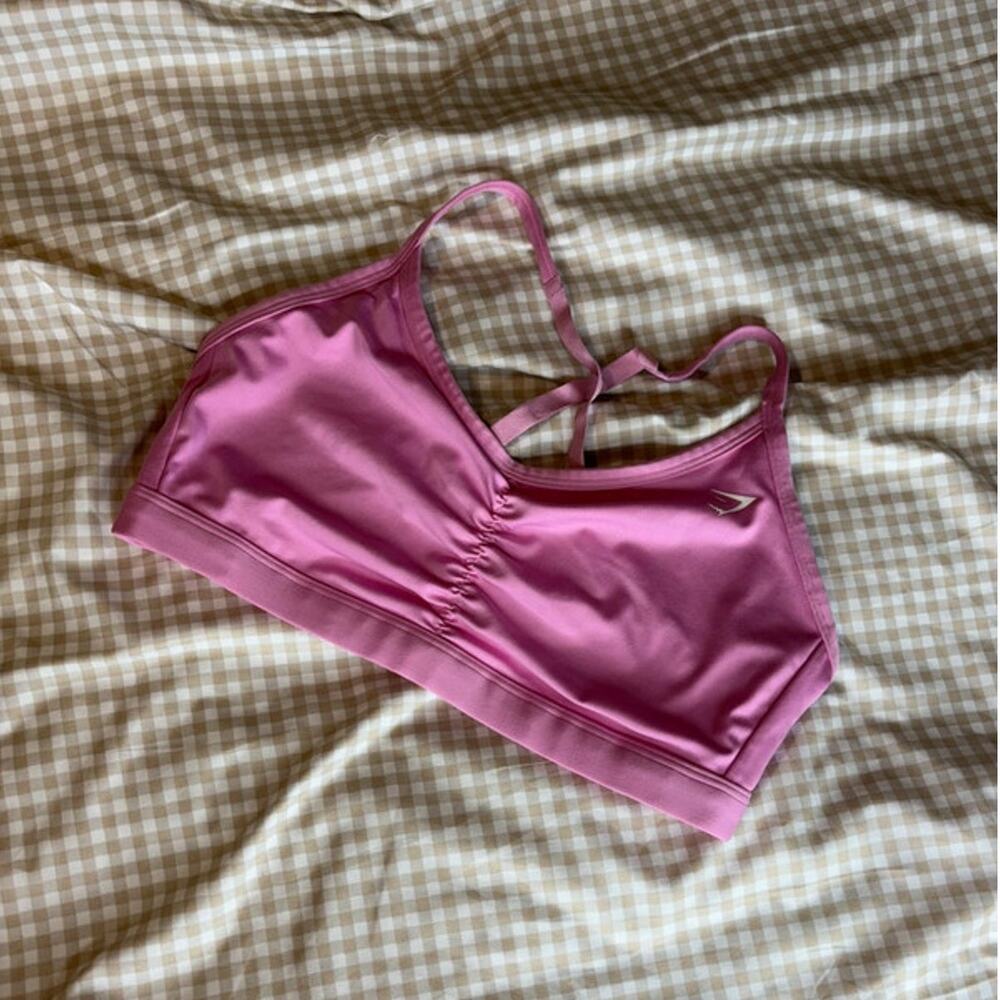 Gymshark x Whitney Ruched Sports Bra in Focus Pink